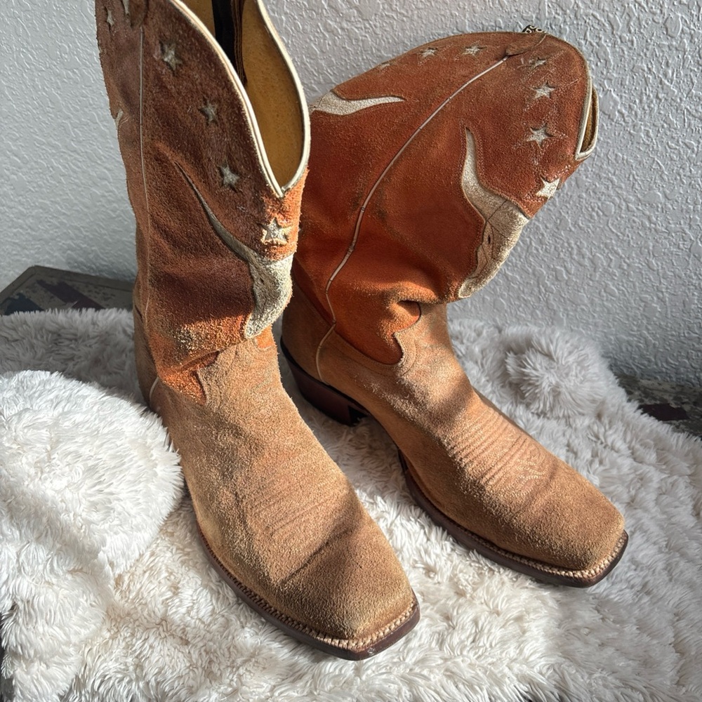 Vintage Justin Heritage Western Cowboy Boots Roughout 10EE Longhorn Inlay Texas - Picture 5 of 10
